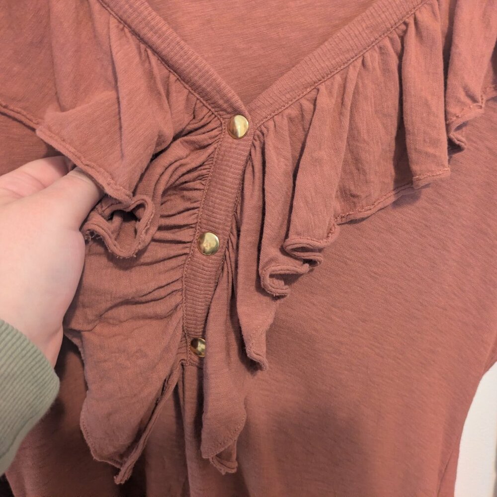 Nation LTD Burnt Orange Lalita Ruffled Neckline Long Sleeve Tee - Picture 5 of 12